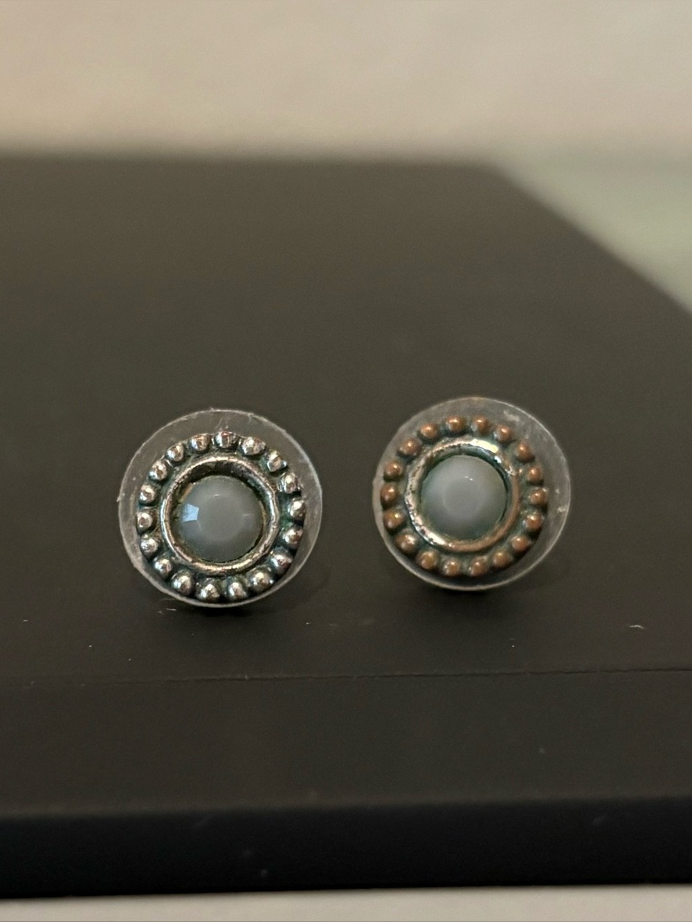 Grey Crystal Studs with Beaded Borders